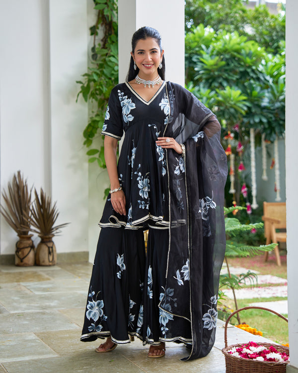 Raven Floral Handpainted Suit Set