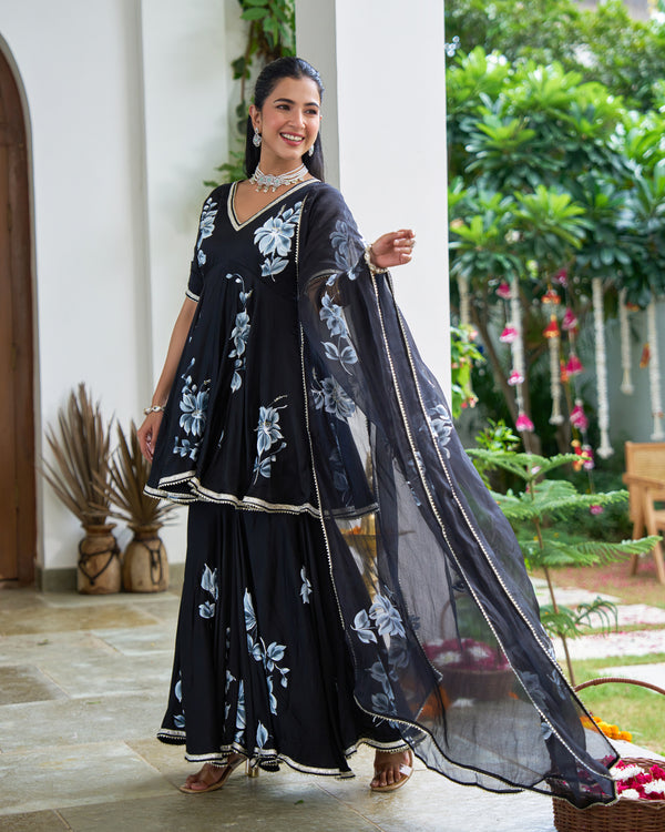 Raven Floral Handpainted Suit Set