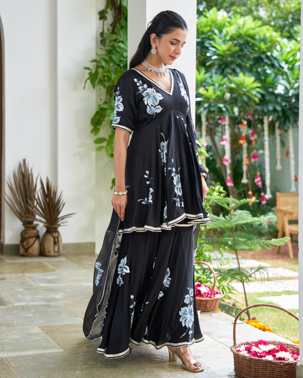 Raven Floral Handpainted Suit Set