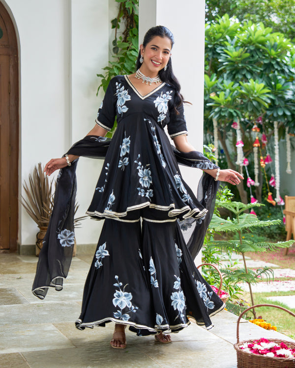 Raven Floral Handpainted Suit Set