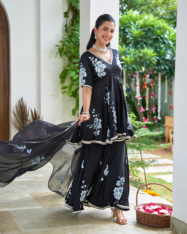 Raven Floral Handpainted Suit Set