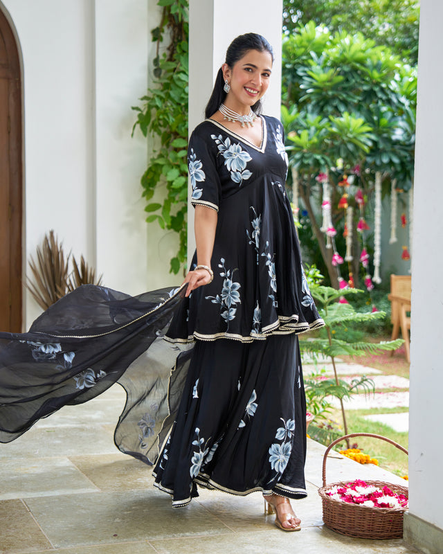 Raven Floral Handpainted Suit Set