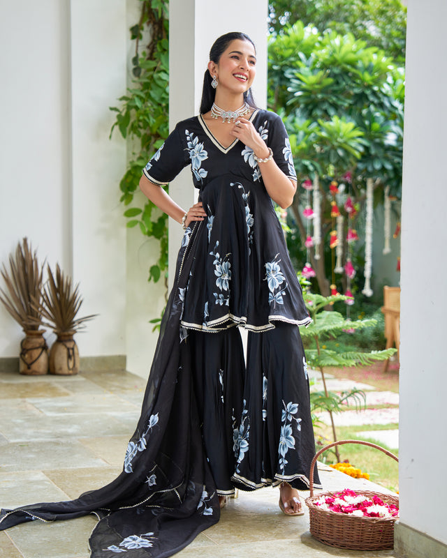 Raven Floral Handpainted Suit Set