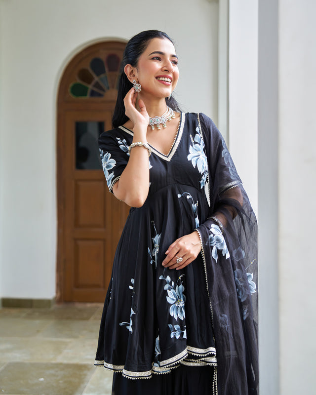 Raven Floral Handpainted Suit Set