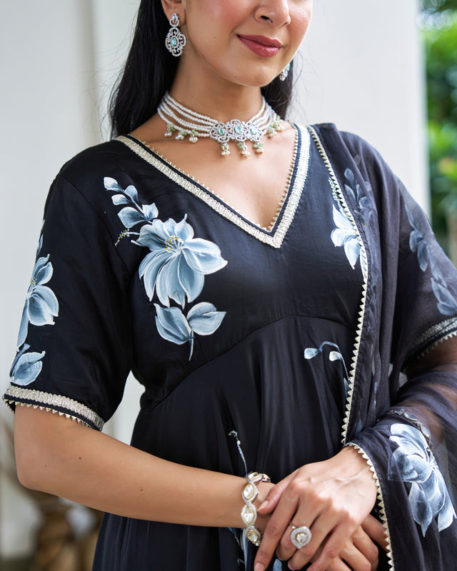 Raven Floral Handpainted Suit Set