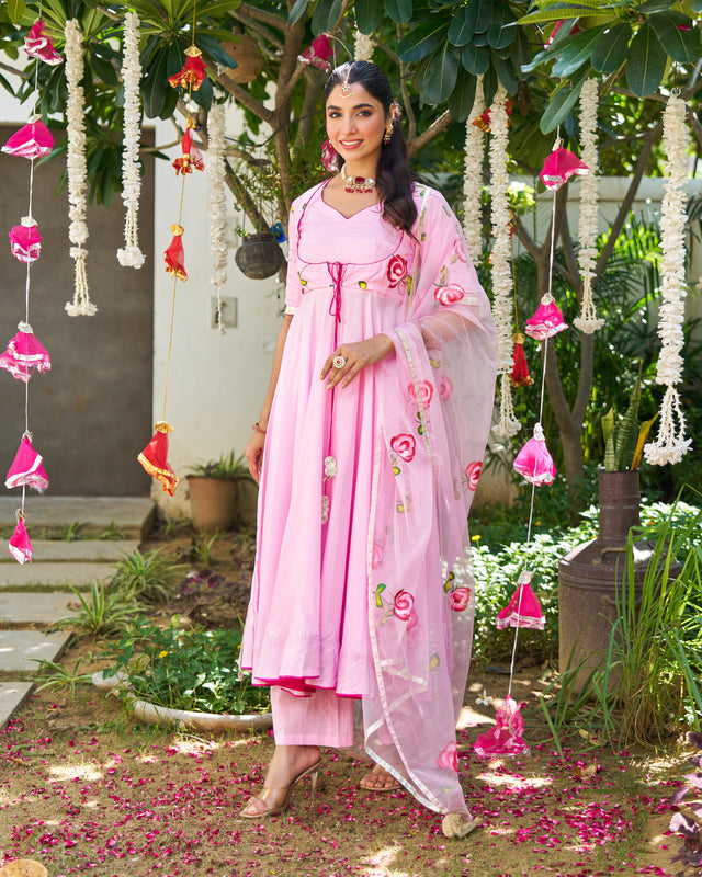 Ruhani Gulabi Handpainted Suit Set