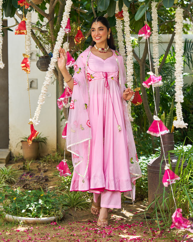 Ruhani Gulabi Handpainted Suit Set