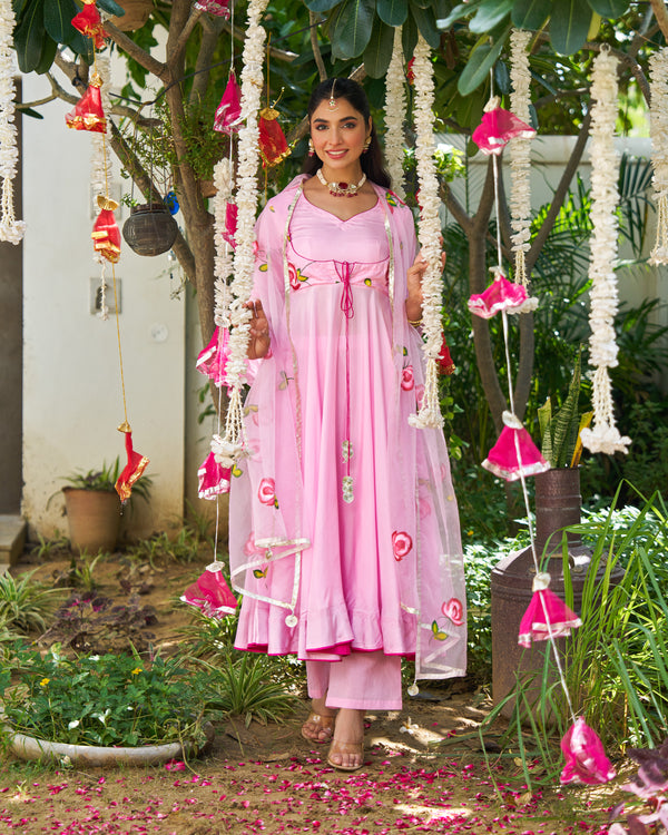 Ruhani Gulabi Handpainted Suit Set