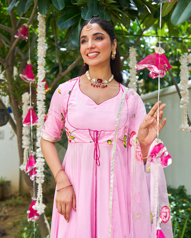 Ruhani Gulabi Handpainted Suit Set