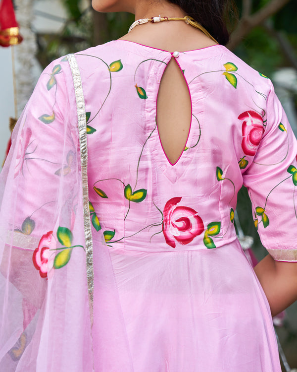 Ruhani Gulabi Handpainted Suit Set