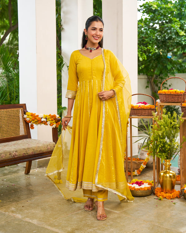 Maya Yellow Anarkali Suit Set