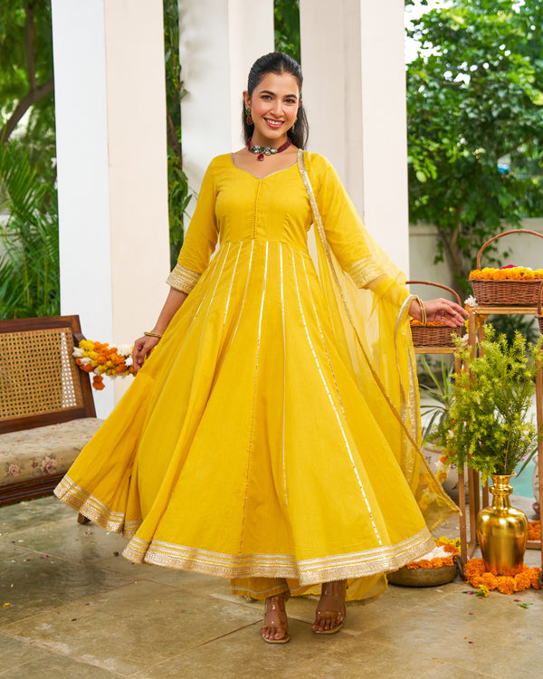 Maya Yellow Anarkali Suit Set