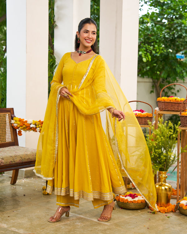 Maya Yellow Anarkali Suit Set