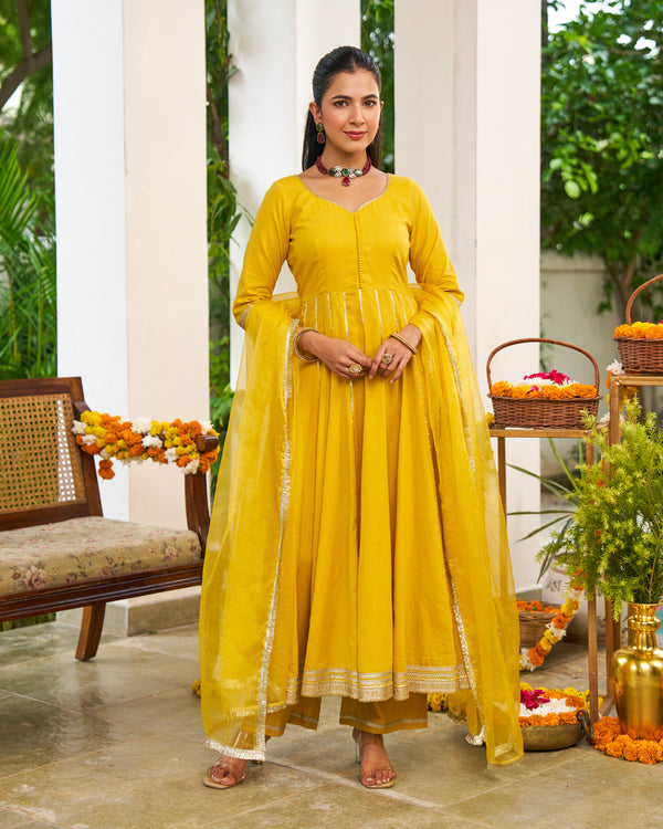 Maya Yellow Anarkali Suit Set