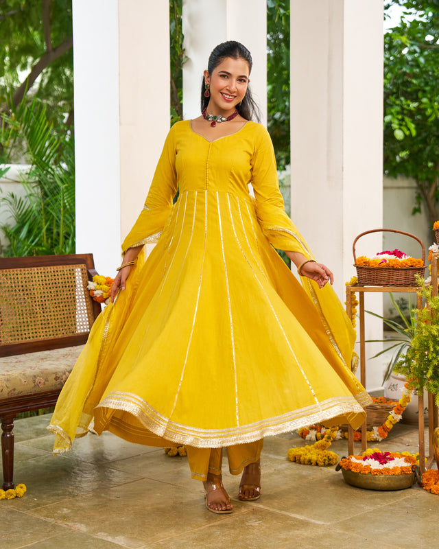 Maya Yellow Anarkali Suit Set