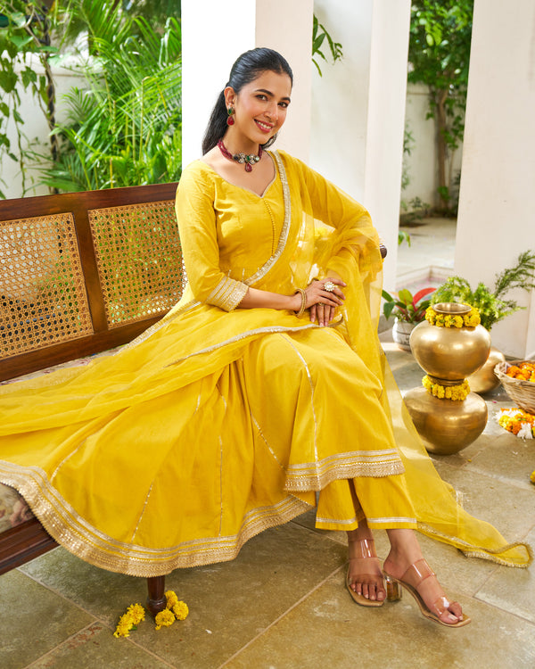 Maya Yellow Anarkali Suit Set