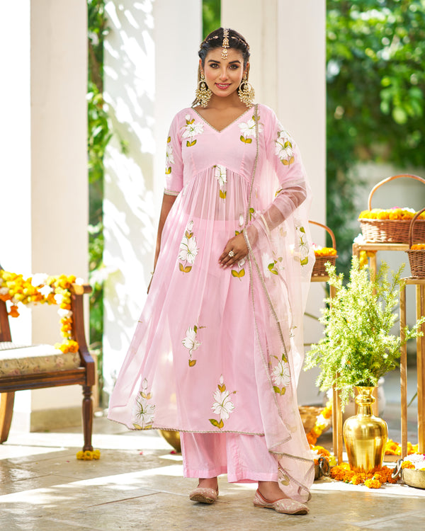 Aalaya Pink Handpainted suit set