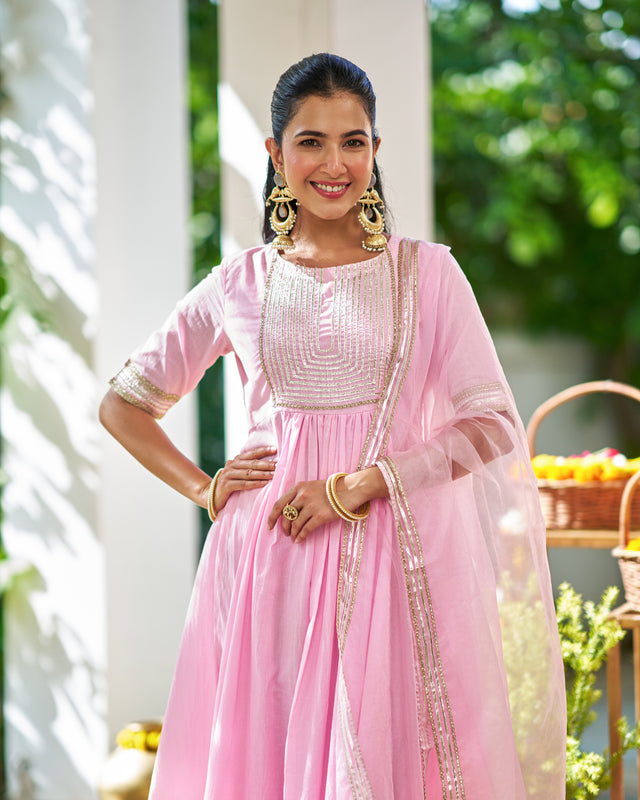 Mary Pink flared Kurta Suit Set