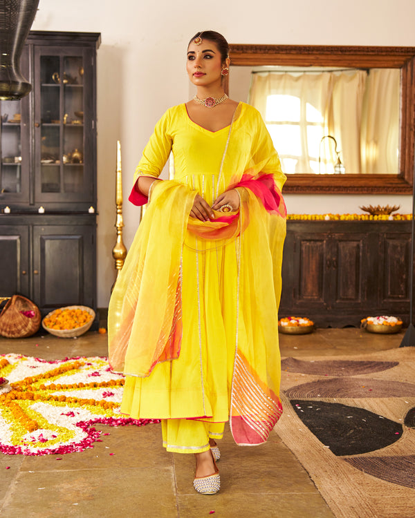 Noorani Cotton Yellow Suit Set