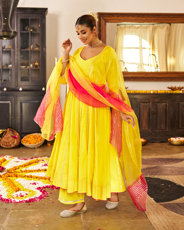 Noorani Cotton Yellow Suit Set
