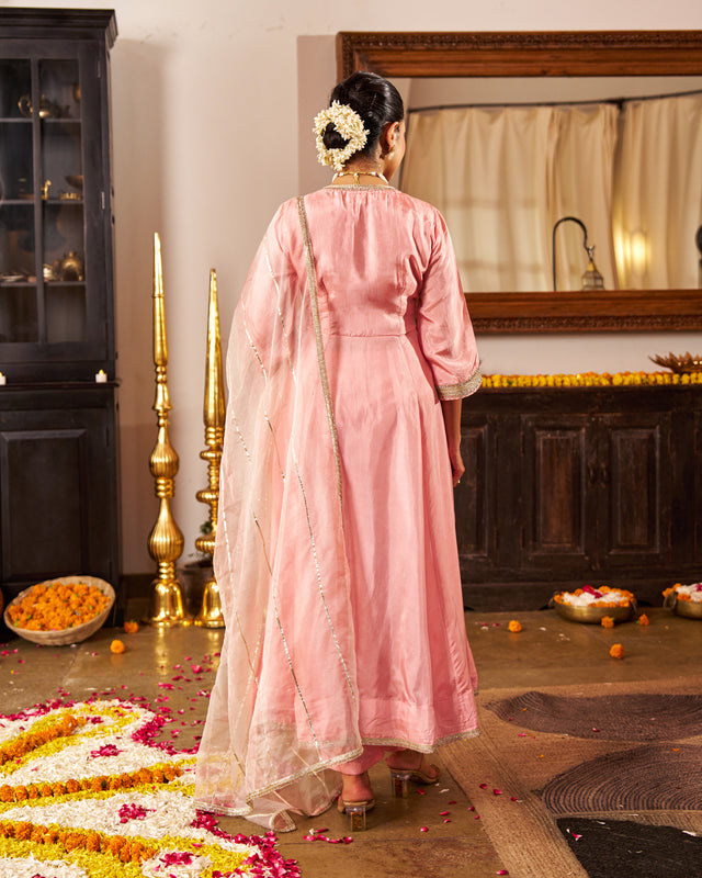Mausami Baby Pink Anarkali Suit Set