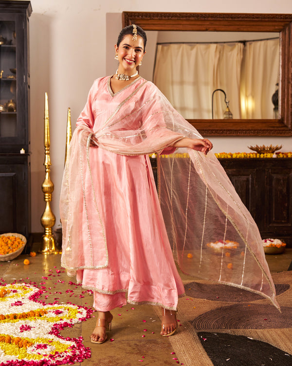 Mausami Baby Pink Anarkali Suit Set