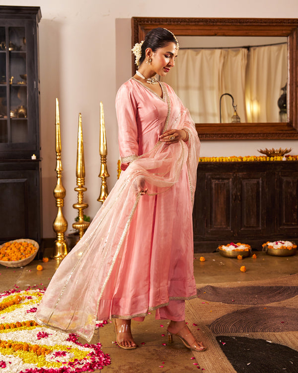 Mausami Baby Pink Anarkali Suit Set