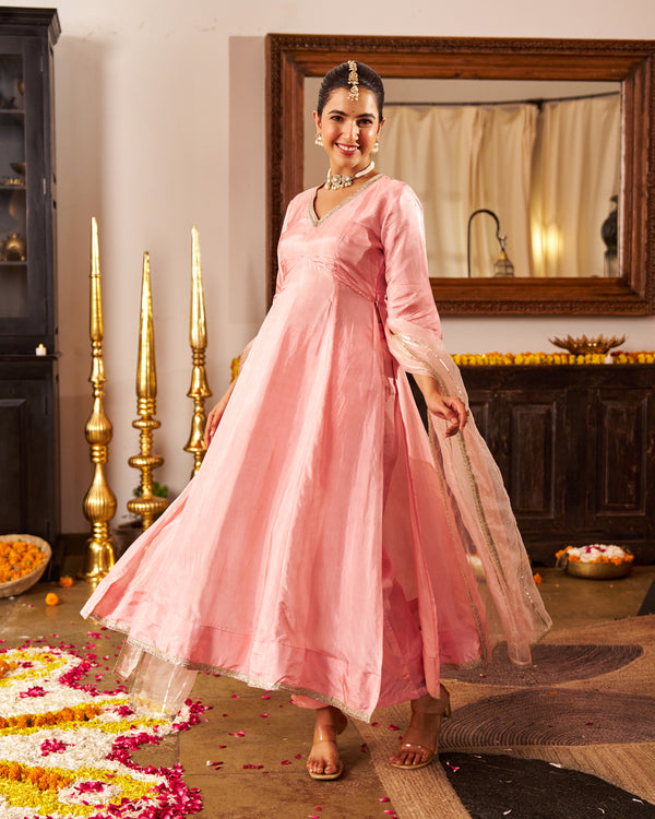 Mausami Baby Pink Anarkali Suit Set