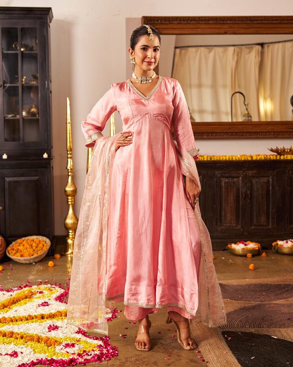 Mausami Baby Pink Anarkali Suit Set