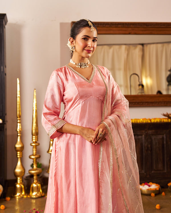 Mausami Baby Pink Anarkali Suit Set
