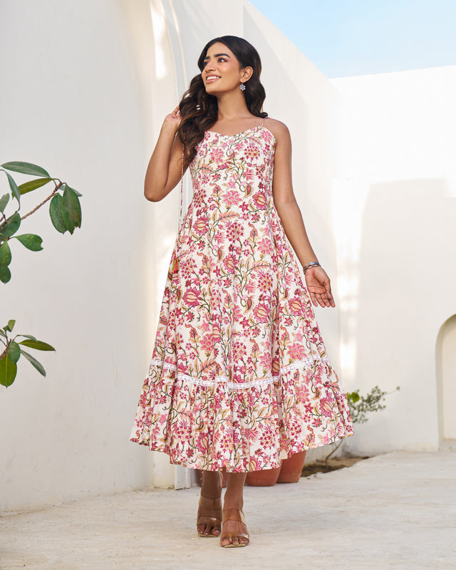 Royal Handblock Umbrella Dress