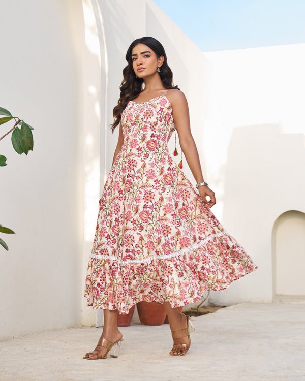 Royal Handblock Umbrella Dress