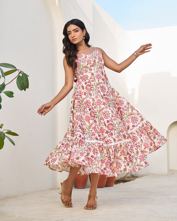 Royal Handblock Umbrella Dress