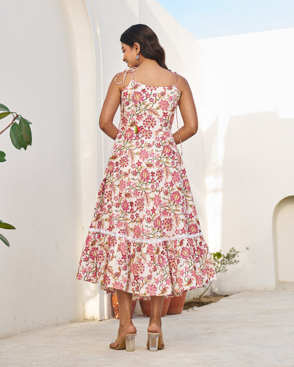 Royal Handblock Umbrella Dress