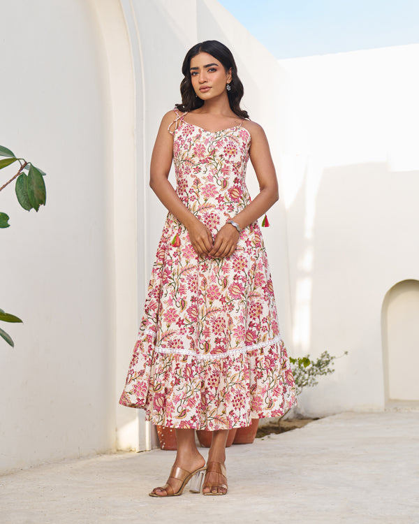 Royal Handblock Umbrella Dress