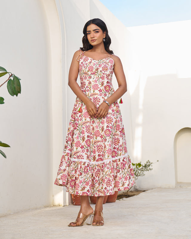 Royal Handblock Umbrella Dress