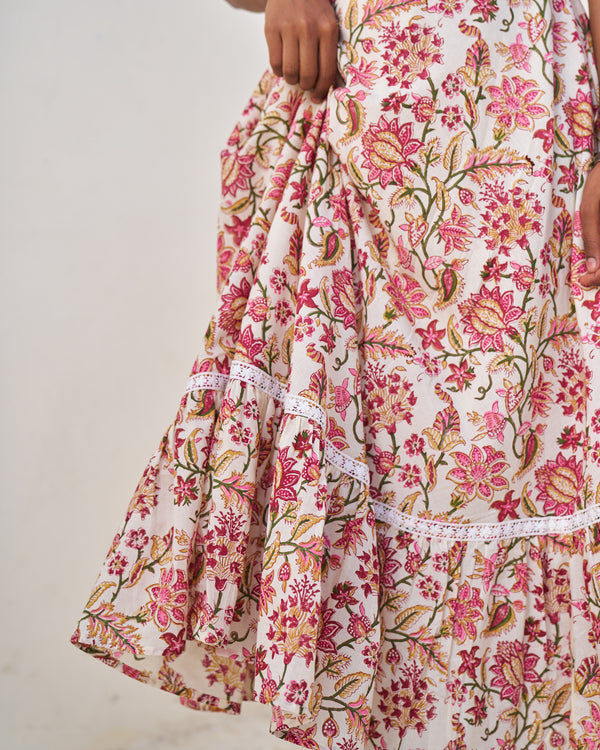 Royal Handblock Umbrella Dress