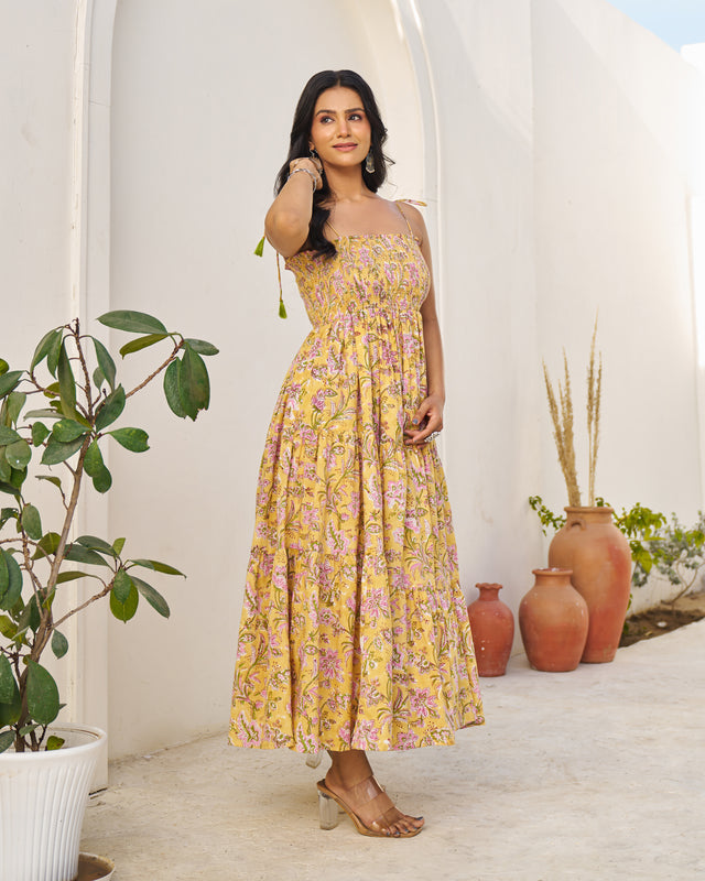 Dreamy Handblock Tiered Dress