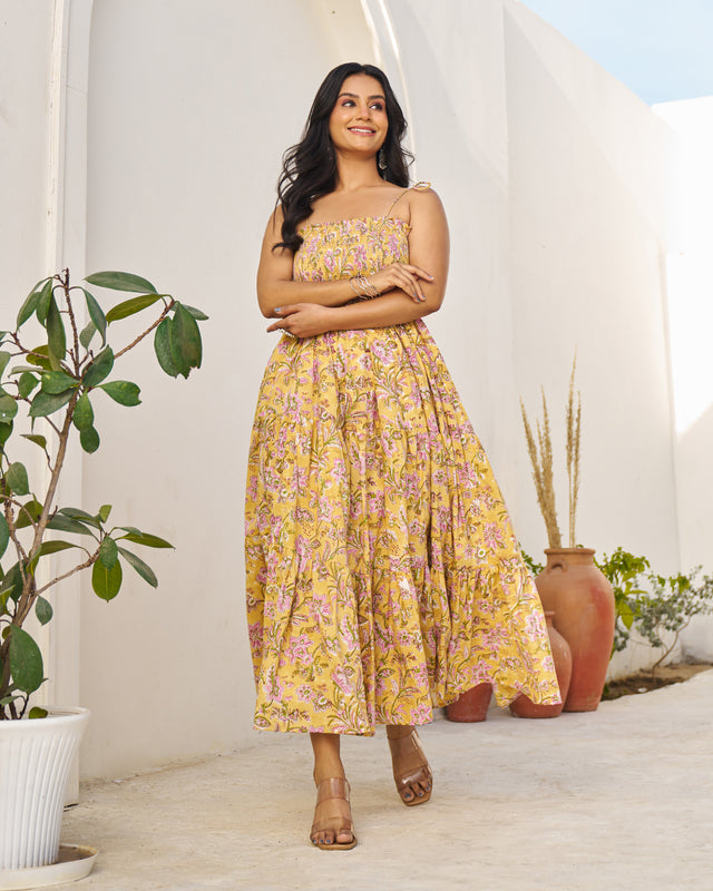 Dreamy Handblock Tiered Dress