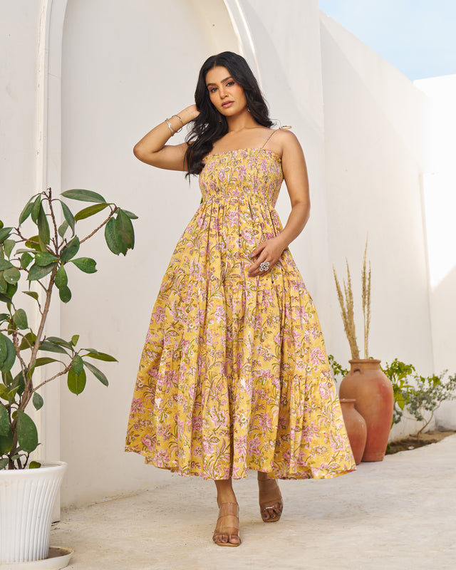 Dreamy Handblock Tiered Dress