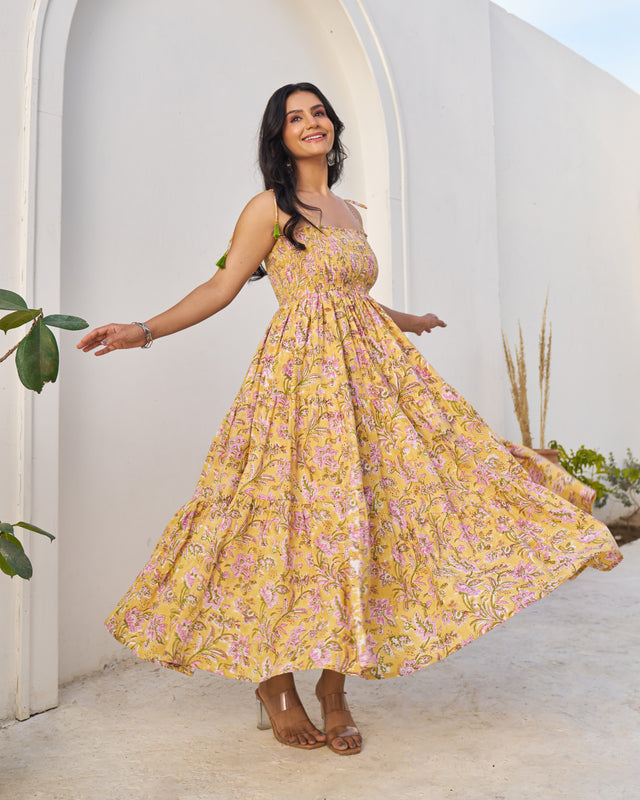 Dreamy Handblock Tiered Dress