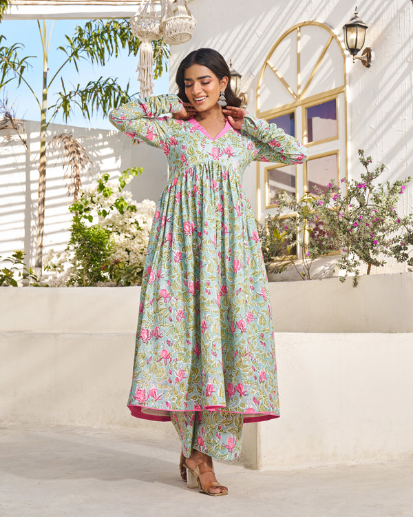 Casual Bloom Handblock Kurta Set