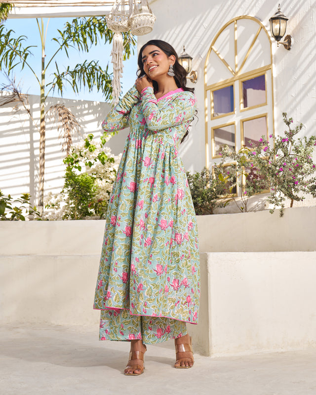 Casual Bloom Handblock Kurta Set