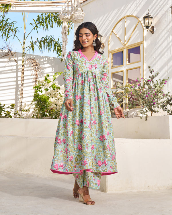 Casual Bloom Handblock Kurta Set