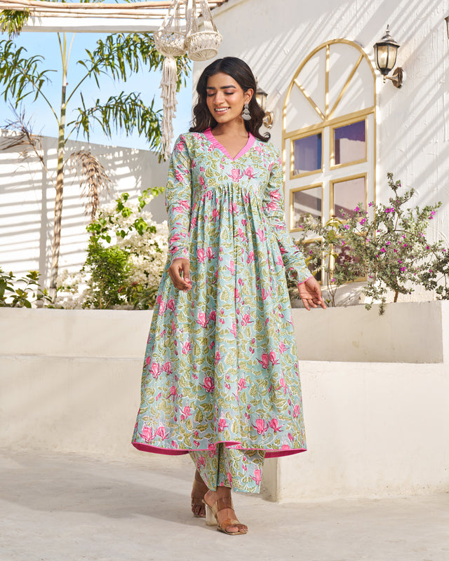 Casual Bloom Handblock Kurta Set