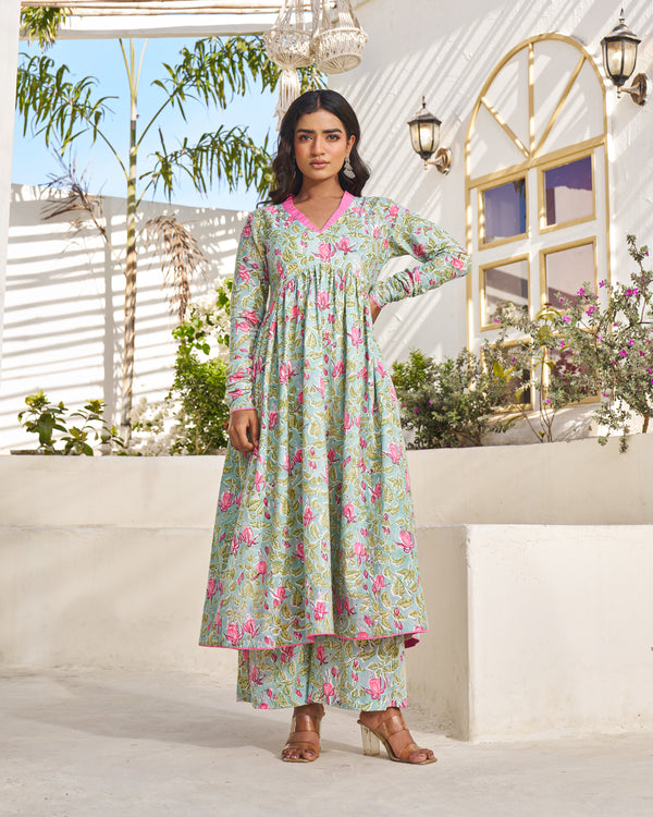 Casual Bloom Handblock Kurta Set