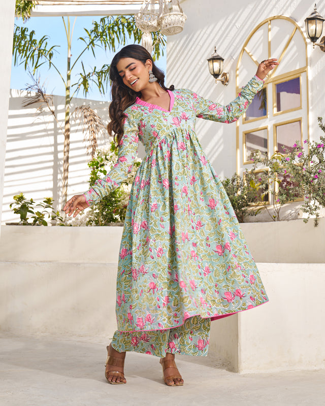 Casual Bloom Handblock Kurta Set