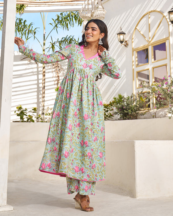 Casual Bloom Handblock Kurta Set