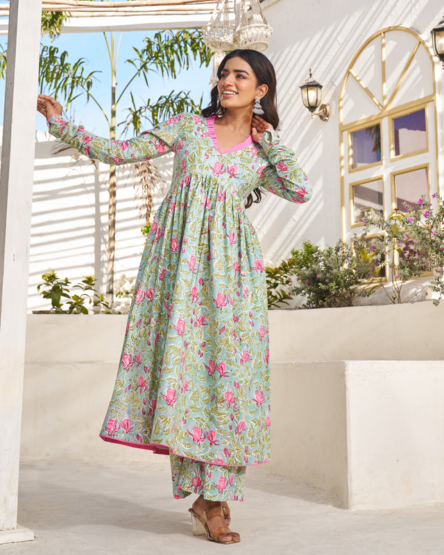 Casual Bloom Handblock Kurta Set