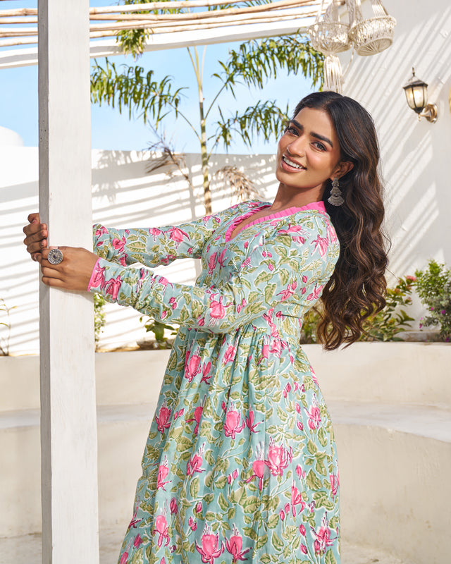 Casual Bloom Handblock Kurta Set